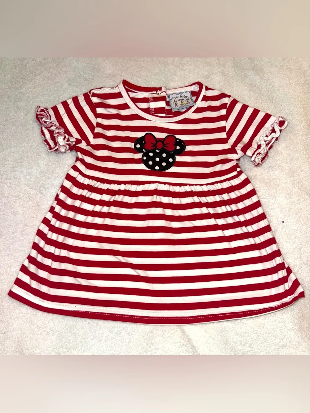 Three Sisters red and white striped Minnie Mouse appliqué dress, size 18 mo